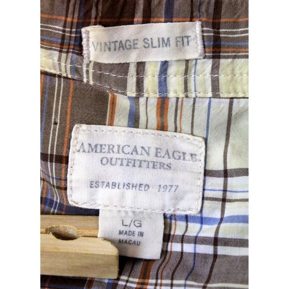 American Eagle Vtg Slim Fit Mens Sz L Plaid Collared Pearl Snap Western Shirt - Picture 9 of 10